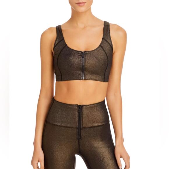 NWT! Solid & Striped High Tide Zip Front Bra Gold Foil - Size 2XL - Picture 1 of 9